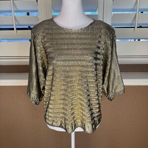 Vintage Jeri Marque Size S Metallic Foil Bubble Blouse Silver Gold Avante Garde